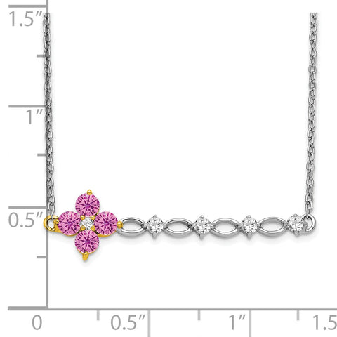 14k Two-tone Creat. Pink Sapphire/Diamond 18in. Floral Bar Necklace-WBC-PM7134-CPS-016-WYA