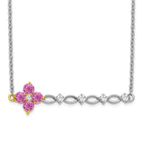 14k Two-tone Creat. Pink Sapphire/Diamond 18in. Floral Bar Necklace-WBC-PM7134-CPS-016-WYA