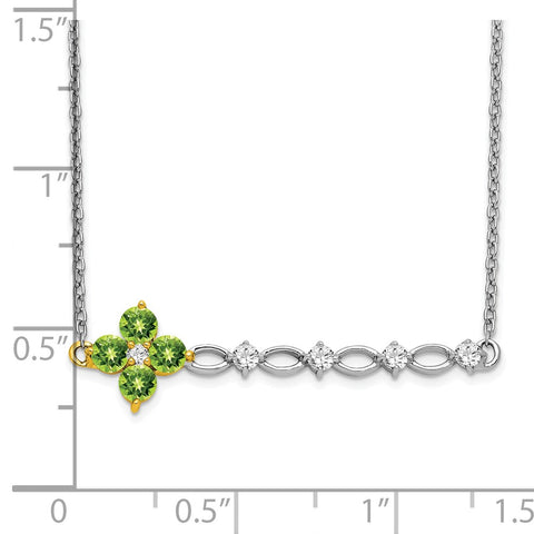 14k Two-tone Peridot and Diamond 18in. Floral Bar Necklace-WBC-PM7134-PE-016-WYA