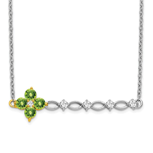 14k Two-tone Peridot and Diamond 18in. Floral Bar Necklace-WBC-PM7134-PE-016-WYA