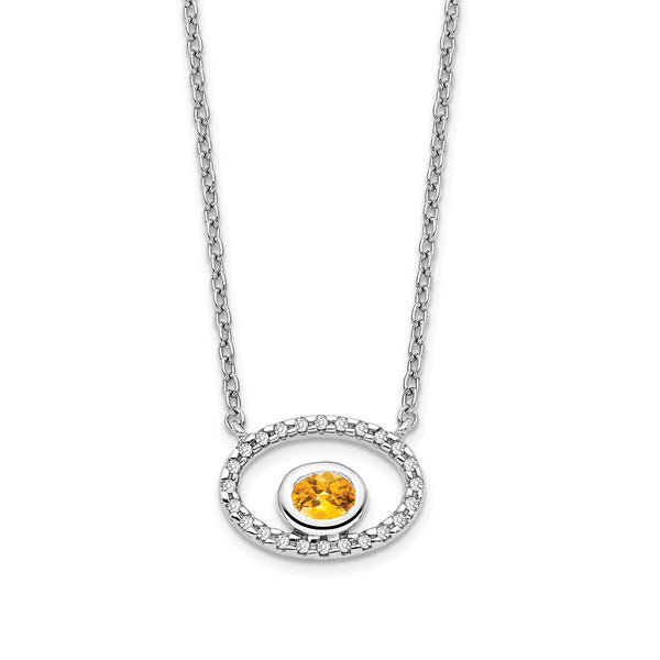 14k White Gold Oval Citrine and Diamond 18in. Necklace-WBC-PM7135-CI-007-WA