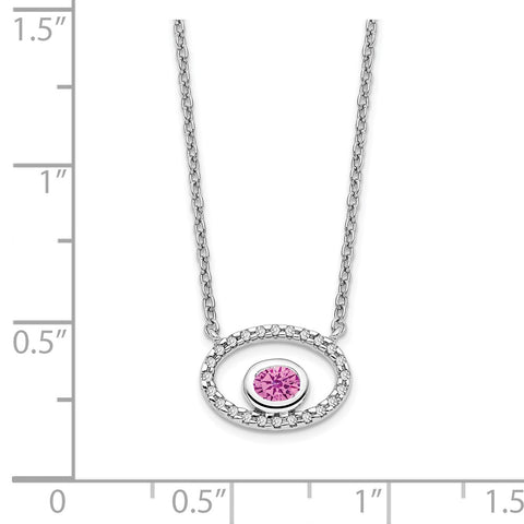 14k White Gold Oval Created Pink Sapphire/Diamond 18in. Necklace-WBC-PM7135-CPS-007-WA
