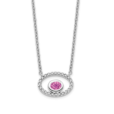 14k White Gold Oval Created Pink Sapphire/Diamond 18in. Necklace-WBC-PM7135-CPS-007-WA