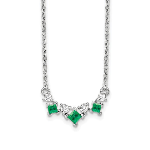 14k White Gold Emerald and Diamond 18 inch Necklace-WBC-PM7178-EM-012-WA