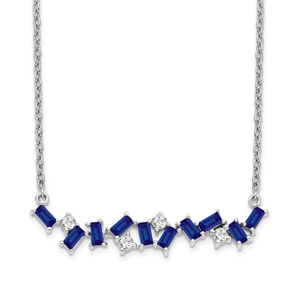 14k White Gold Sapphire and Diamond 18 in. Bar Necklace-WBC-PM7180-SA-012-WA