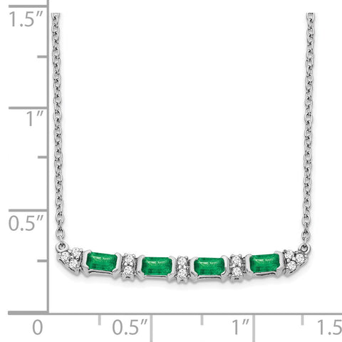 14k White Gold Emerald and Diamond 18in. Bar Necklace-WBC-PM7225-EM-010-WA