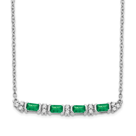 14k White Gold Emerald and Diamond 18in. Bar Necklace-WBC-PM7225-EM-010-WA