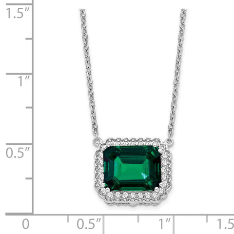 14k White Gold Octagon Created Emerald and Diamond 18in. Necklace-WBC-PM7227-EM-017-WA