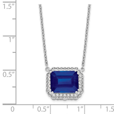 14k White Gold Octagon Created Sapphire and Diamond 18in. Necklace-WBC-PM7227-SA-017-WA
