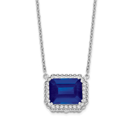 14k White Gold Octagon Created Sapphire and Diamond 18in. Necklace-WBC-PM7227-SA-017-WA