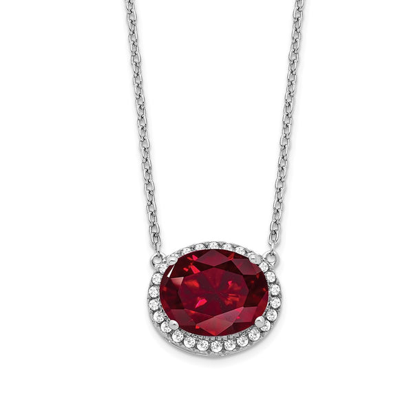 14k White Gold Oval Created Ruby/Diamond 18in. Halo Necklace-WBC-PM7228-RU-016-WA