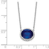 14k White Gold Oval Created Sapphire/Diamond 18in. Halo Necklace-WBC-PM7228-SA-016-WA