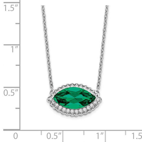 14k White Gold Marquise Creat. Emerald/Diamond 18in. Halo Necklace-WBC-PM7229-EM-016-WA