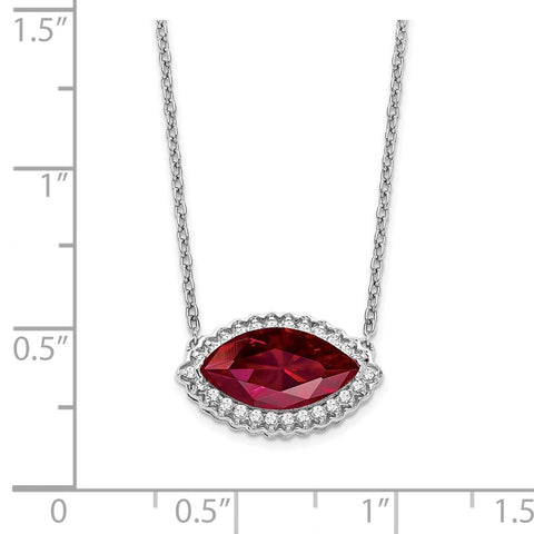 14k White Gold Marquise Created Ruby/Diamond 18in. Halo Necklace-WBC-PM7229-RU-016-WA