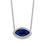 14k White Gold Marquise Creat. Sapphire/Diamond 18in. Halo Necklace-WBC-PM7229-SA-016-WA