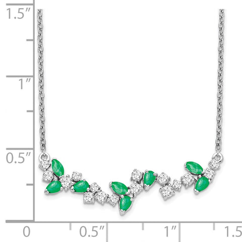 14k White Gold Emerald and Diamond 18in. Floral Bar Necklace-WBC-PM7254-EM-038-WA