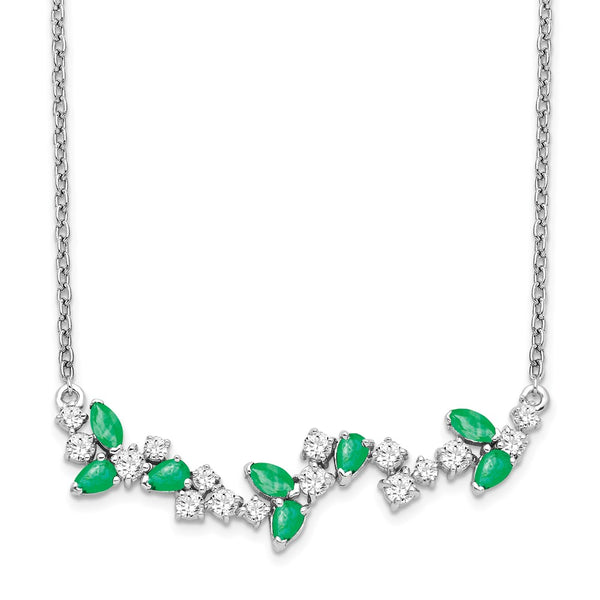 14k White Gold Emerald and Diamond 18in. Floral Bar Necklace-WBC-PM7254-EM-038-WA