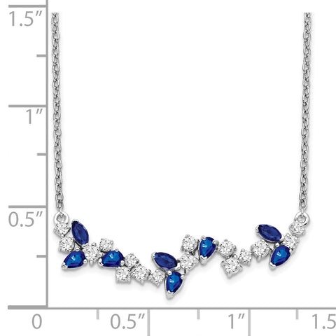 14k White Gold Sapphire and Diamond 18in. Floral Bar Necklace-WBC-PM7254-SA-038-WA