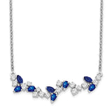 14k White Gold Sapphire and Diamond 18in. Floral Bar Necklace-WBC-PM7254-SA-038-WA