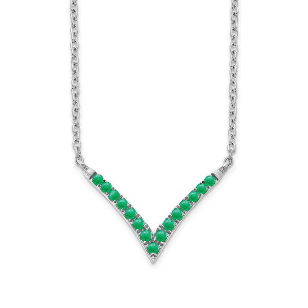 14k White Gold Emerald 18in. V-Necklace-WBC-PM7255-EM-W