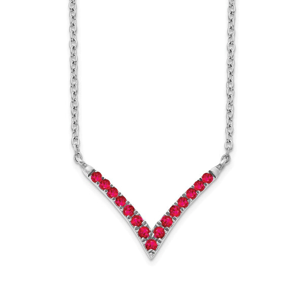 14k White Gold Ruby 18in. V-Necklace-WBC-PM7255-RU-W