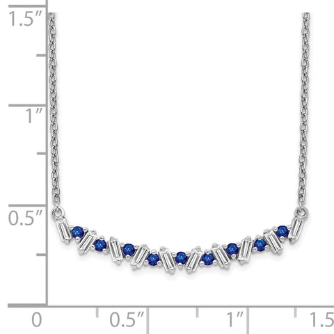 14k White Gold Sapphire and Diamond 18in. Bar Necklace-WBC-PM7256-SA-020-WA