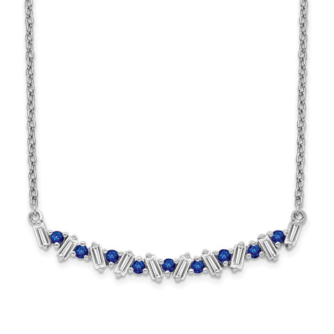 14k White Gold Sapphire and Diamond 18in. Bar Necklace-WBC-PM7256-SA-020-WA