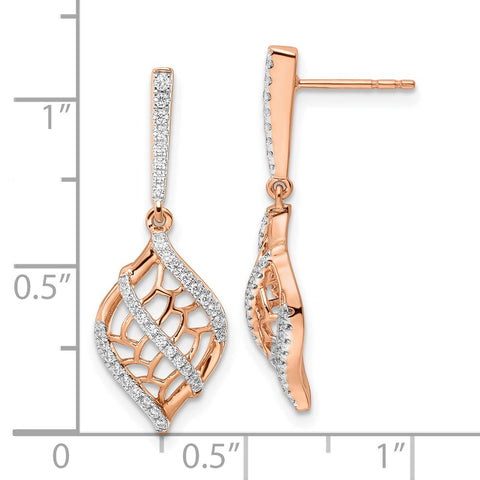 14k Rose Gold Polished Fancy Diamond Dangle Post Earrings-WBC-EM8529-028-RA