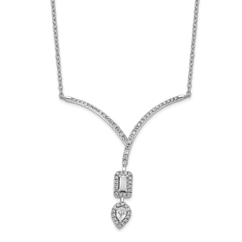 14k White Gold Diamond Pear/Emerald Shape Dangle 18in Necklace-WBC-PM8574-036-WA