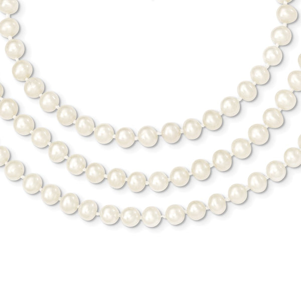 14k 6-7mm White Near Round FW Cultured Pearl 3-strand Necklace-WBC-PR10-18