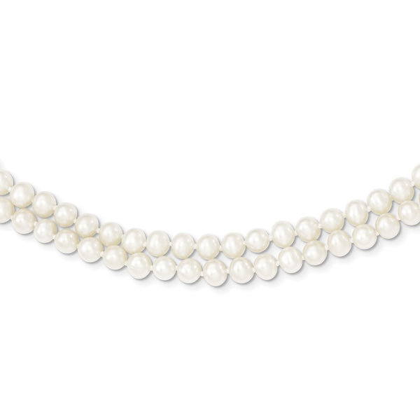 14k 5-6mm White Near Round FW Cultured Pearl 2-strand Necklace-WBC-PR17-18