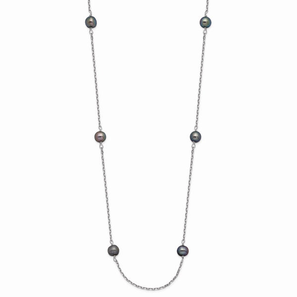 14K WG 4-5mm Black Near Round Freshwater Cultured Pearl 8-station Necklace-WBC-PR55-16