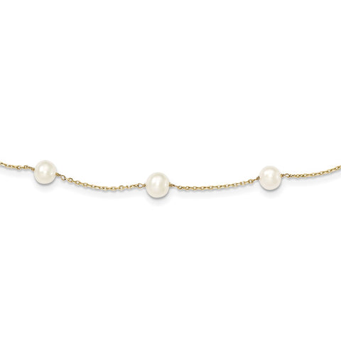 14K 5.5-6.5mm White Near Round FW Cultured Pearl 12-station Necklace-WBC-PR56-16