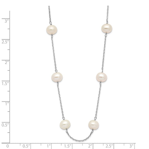14K White Gold 6-7mm White Round FW Cultured Pearl 12-station Necklace-WBC-PR57-18