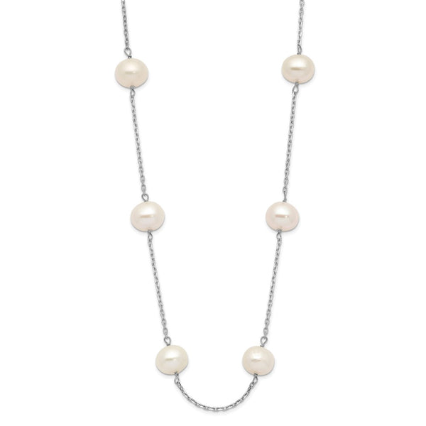 14K White Gold 6-7mm White Round FW Cultured Pearl 12-station Necklace-WBC-PR57-16