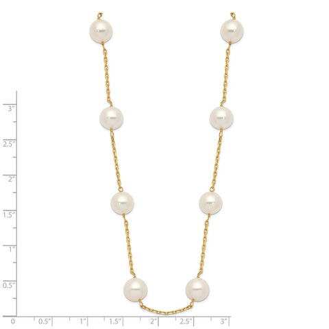 14K 8-9mm Whtie Round Freshwater Cultured Pearl 14-station Necklace-WBC-PR61-18