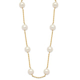 14K 8-9mm Whtie Round Freshwater Cultured Pearl 14-station Necklace-WBC-PR61-18