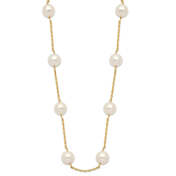 14K 8-9mm Whtie Round Freshwater Cultured Pearl 14-station Necklace-WBC-PR61-18