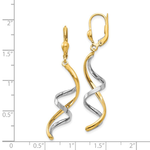 14K Two-tone Spiral Leverback Earrings-WBC-PRE305