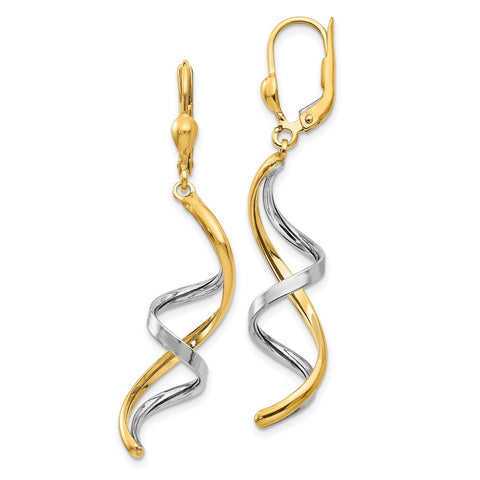 14K Two-tone Spiral Leverback Earrings-WBC-PRE305