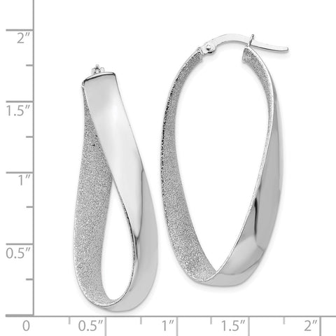 14K White Rhodium Satin & Polished Twisted Hoop Earrings-WBC-PRE592