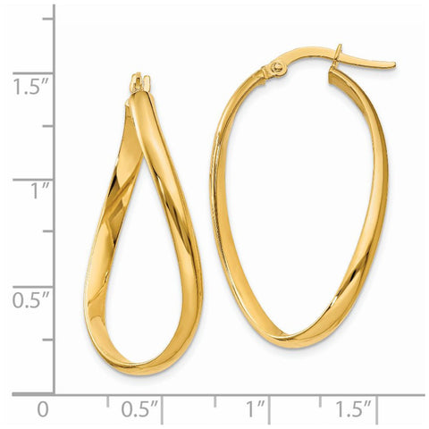 14k 3mm Twisted Oval Hoop Earrings-WBC-PRE665