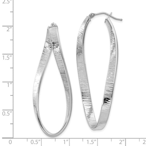 14k White Gold 4mm Textured Twisted Oval Hoop Earrings-WBC-PRE711W