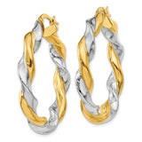 14k Yellow Gold & Rhodium Twisted Hoop Earrings-WBC-PRE776