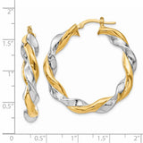 14k Yellow Gold & Rhodium Twisted Hoop Earrings-WBC-PRE776