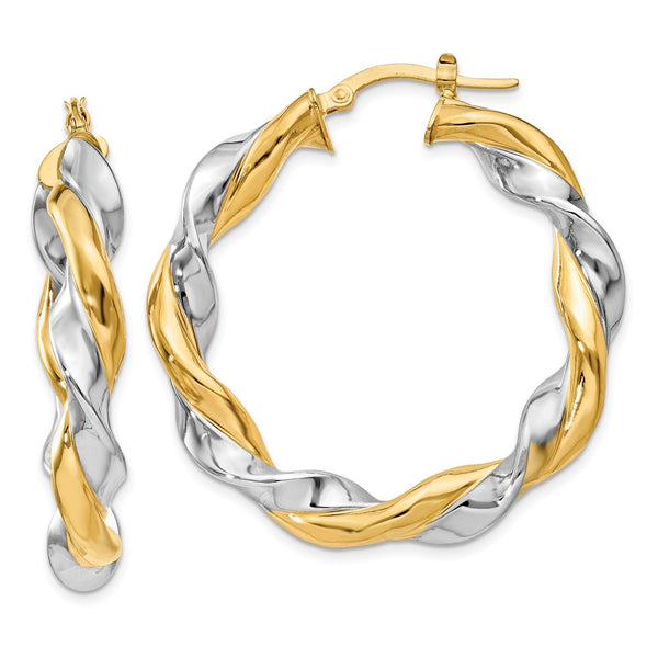 14k Yellow Gold & Rhodium Twisted Hoop Earrings-WBC-PRE776