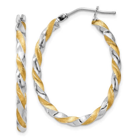 14k Yellow Gold & White Rhodium Twisted Hoop Earrings-WBC-PRE780