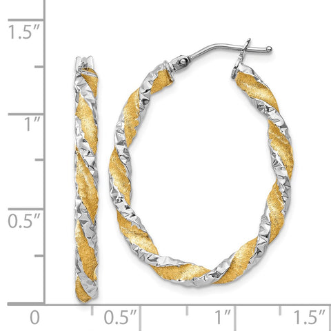 14k White Gold & Yellow Rhodium Twisted D/C Oval Hoop Earrings-WBC-PRE781