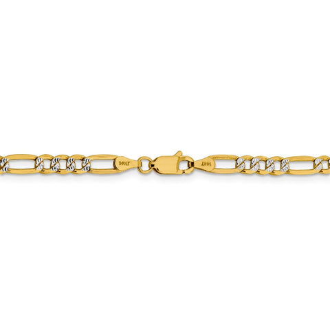 14k 3.9mm Semi-solid with Rhodium PavÇ Figaro Chain-WBC-PWC100-18