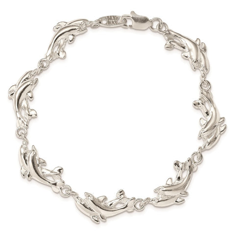 Sterling Silver Dolphins Bracelet-WBC-QA37-7